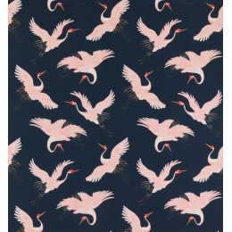 Paloma Home Fabric by The Metre Navy Oriental Birds